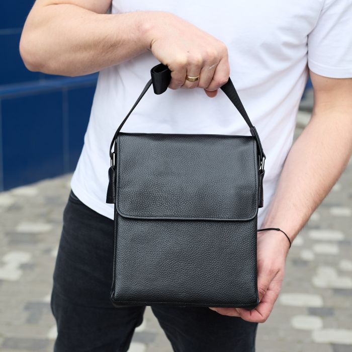Сумка месенджер 21.5x25x7 шкіряна барсетка для чоловіків Tiding Bag 35775 чорна