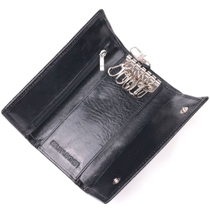 Надійний гаманець-ключниця з натуральної гладкої шкіри ST Leather 19415 чорний