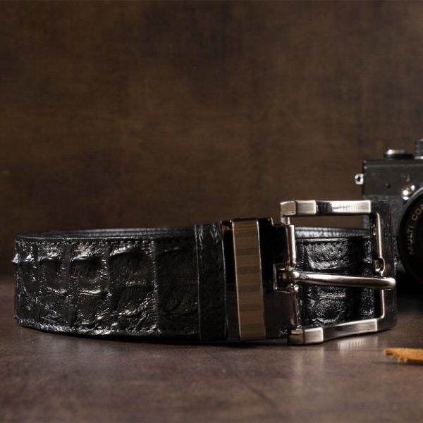 Classic belt made of natural crocodile leather Crocodile Leather 18018 black