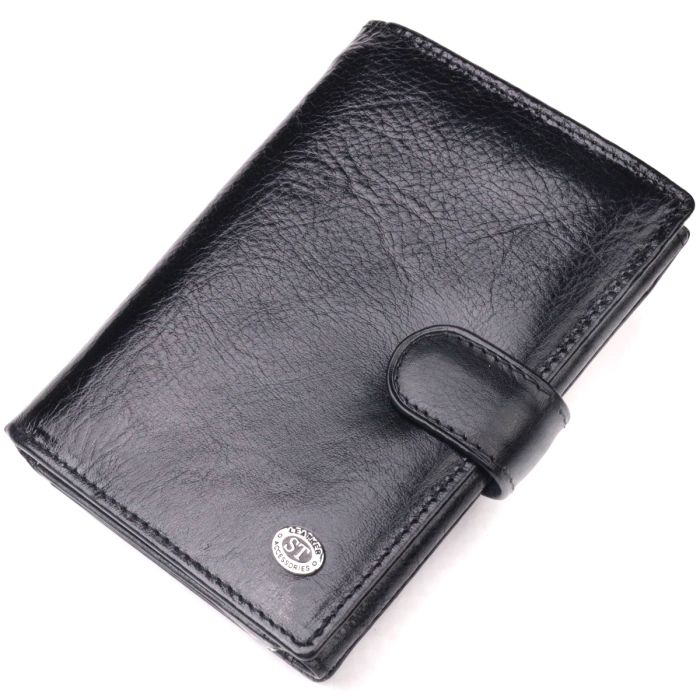 Вертикальний чоловічий гаманець із натуральної шкіри ST Leather 19406 чорний