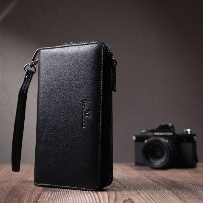 Чоловічий клатч із блоком для карт з натуральної шкіри ST Leather 22694 чорний