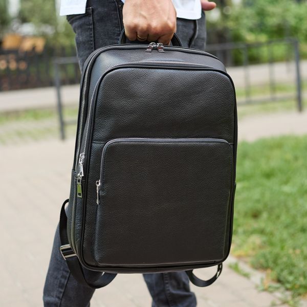Шкіряний чоловічий рюкзак класичний чорний з натуральної шкіри Tiding Bag 45239