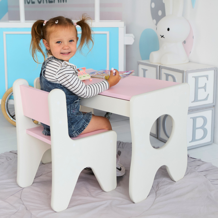 Столик в детской с ящиком цвет белый с розовым LalaKids