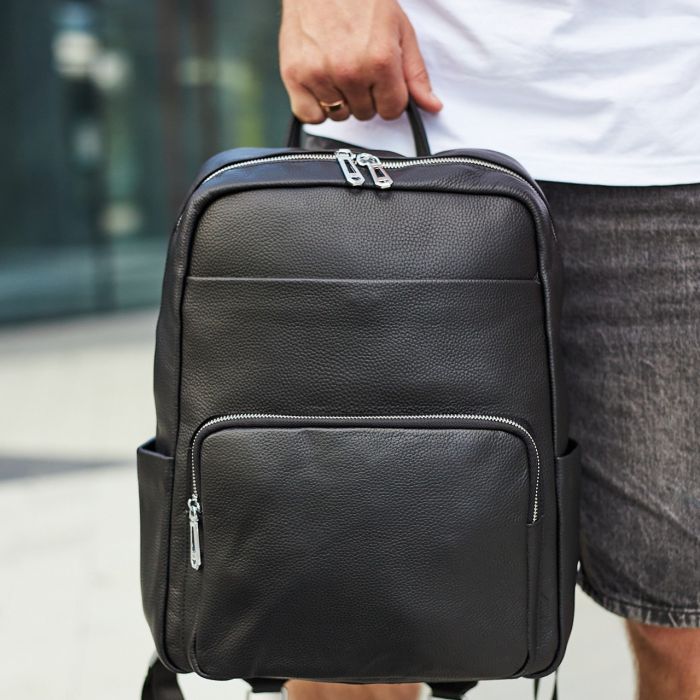 Мужской кожаный рюкзак для ноутбука и путешествий черный Tiding Bag 59331
