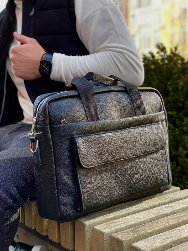 Чоловіча шкіряна сумка для ноутбука та документів чорна Tiding Bag RD-23134