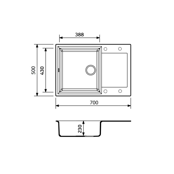 Кухонная мойка Adamant HORIZON MEDIUM avena 700x500x230 мм, с крылом