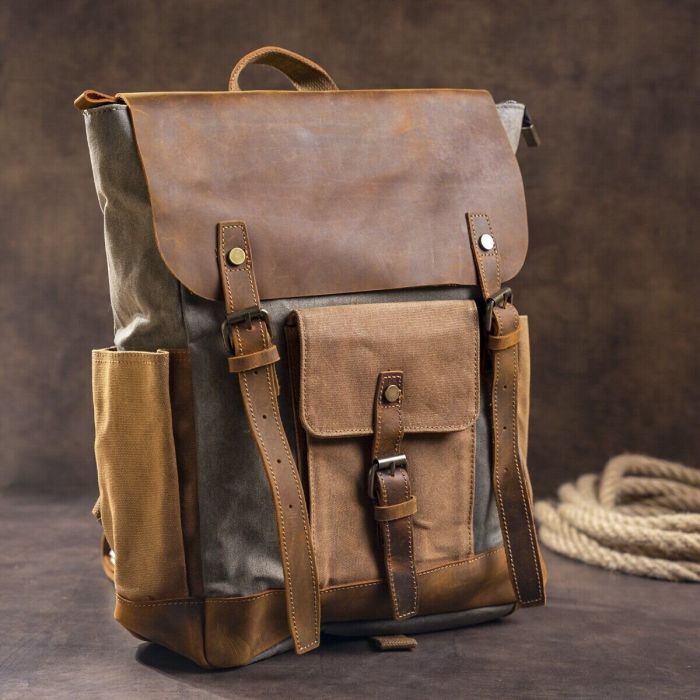 Зручний рюкзак з кишенями canvas 20111 Vintage сірий-коричневий