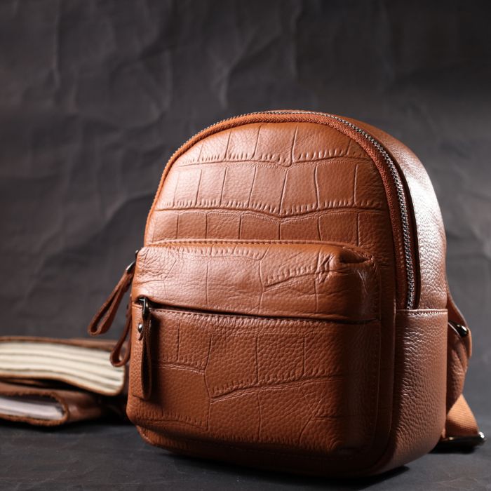 Невеликий стильний рюкзак з натуральної шкіри Vintage 22433 коричневий