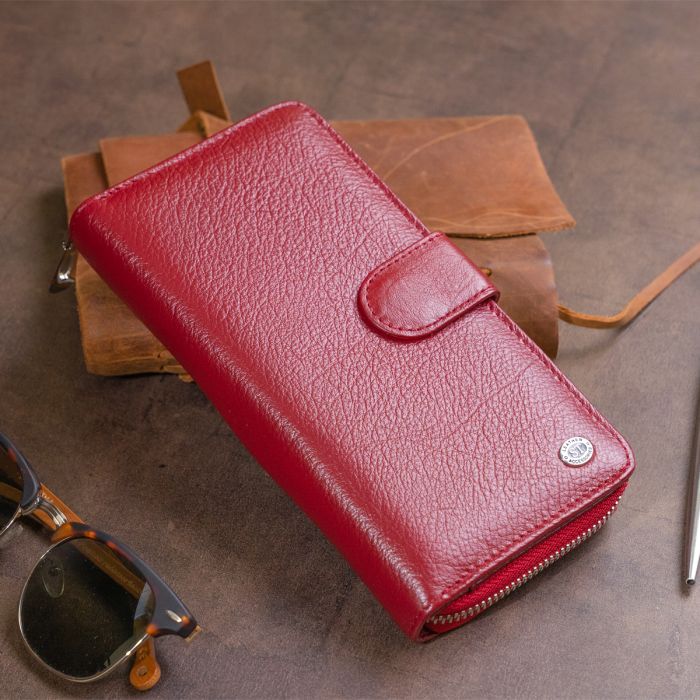 Вертикальний місткий гаманець зі шкіри ST Leather 19307 бордовий