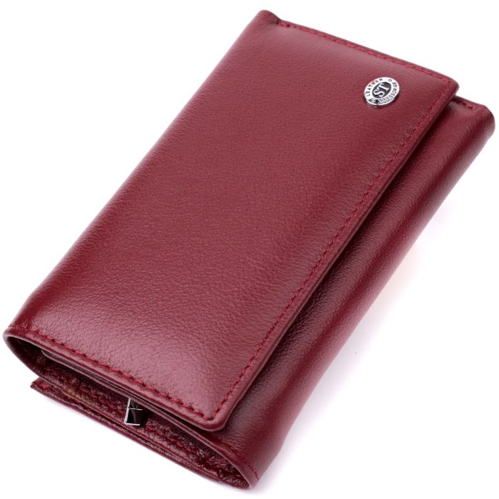 Симпатичный женский кошелек в три сложения из натуральной кожи ST Leather 19470 бордовый