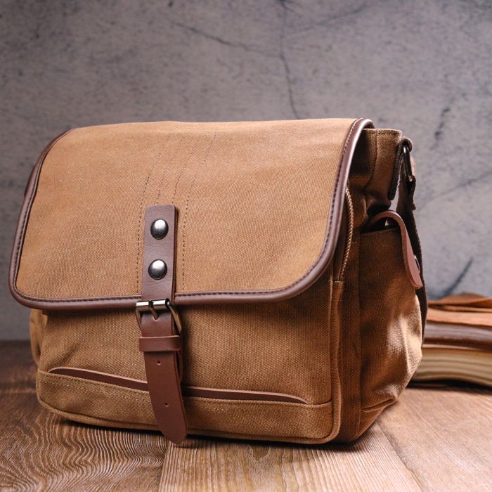 Функціональна чоловіча сумка з клапаном із текстилю 21249 Vintage коричнева