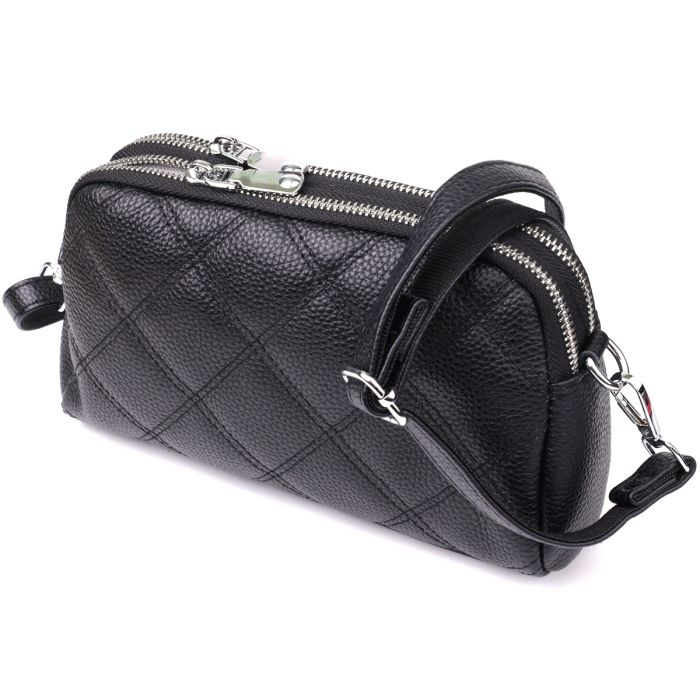 Стильна сумка прошита ромбами з натуральної шкіри Vintage 22930 чорна