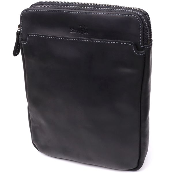 Практична чоловіча сумка через плече з вінтажної натуральної шкіри Shvigel 20870_1 чорна