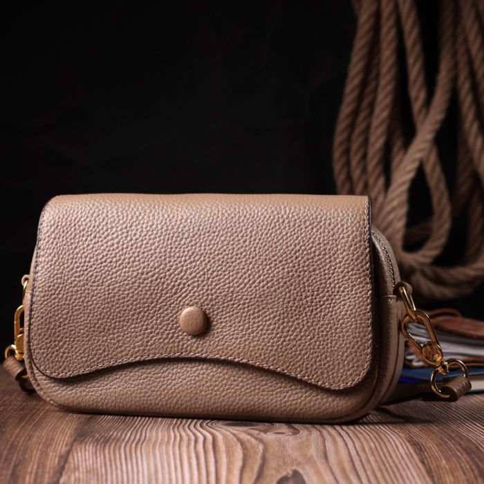 Стильная женская сумка с клапаном из натуральной кожи Vintage 22432 бежевый.