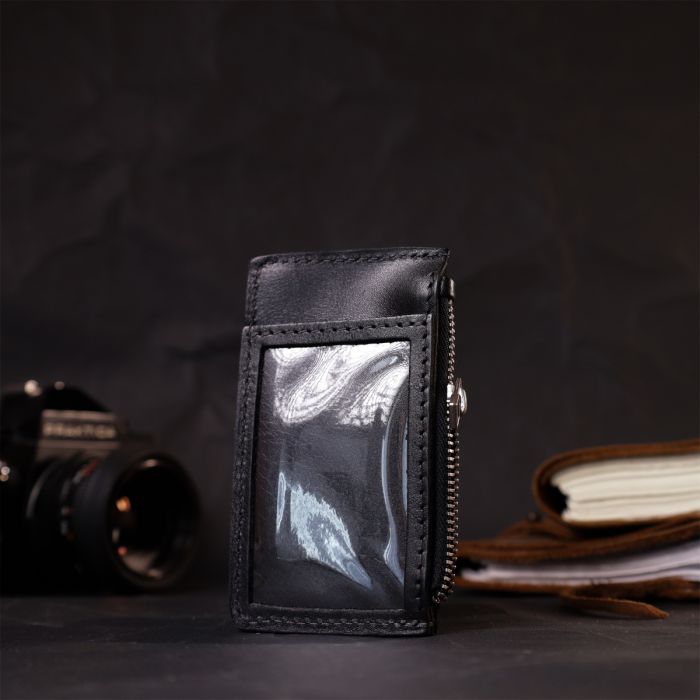 Цікавий картхолдер з утримувачем для Apple AirTag з натуральної шкіри Grande Pelle 11628 чорний