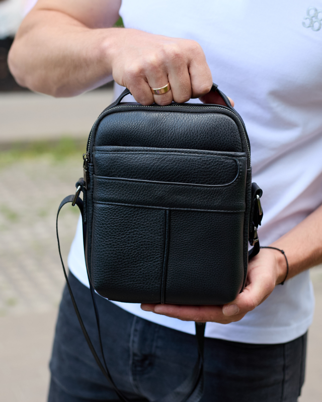 Чоловіча сумка-меседжер шкіряна 24х18х7 для телефона Tiding Bag чорна