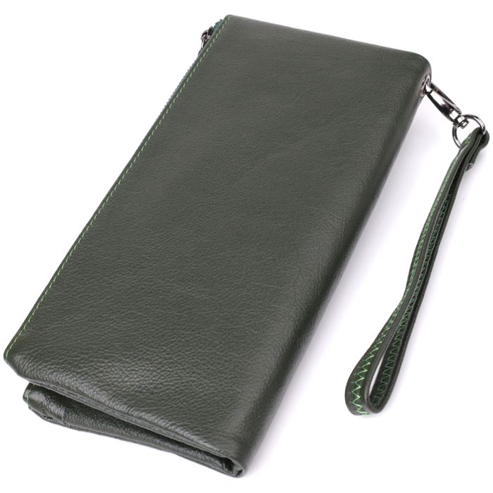 Красивый кожаный кошелек на три отделения ST Leather 23110 зеленый