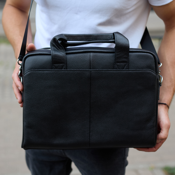 Чоловіча ділова сумка-портфель зі шкіри 37х28х7 см для ноутбука та офісу чорний (АЕ15-9322111)