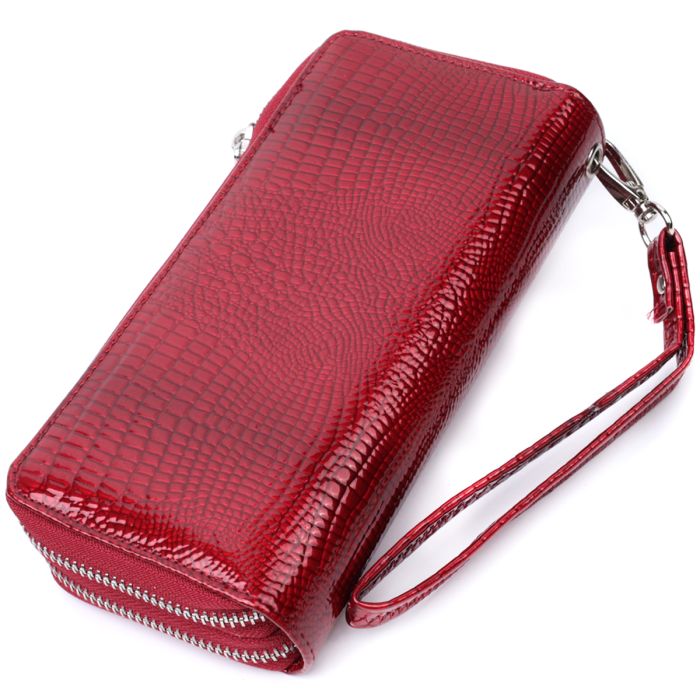 Фактурний клатч на два відділення з лакованої натуральної шкіри ST Leather 22692 червоний