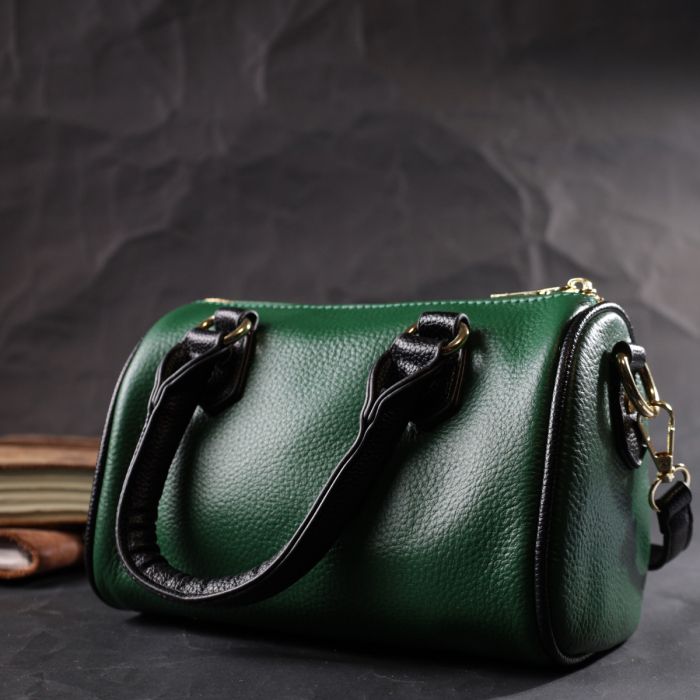 Шкіряна сумка барильце з темними акцентами Vintage 22351 зелена