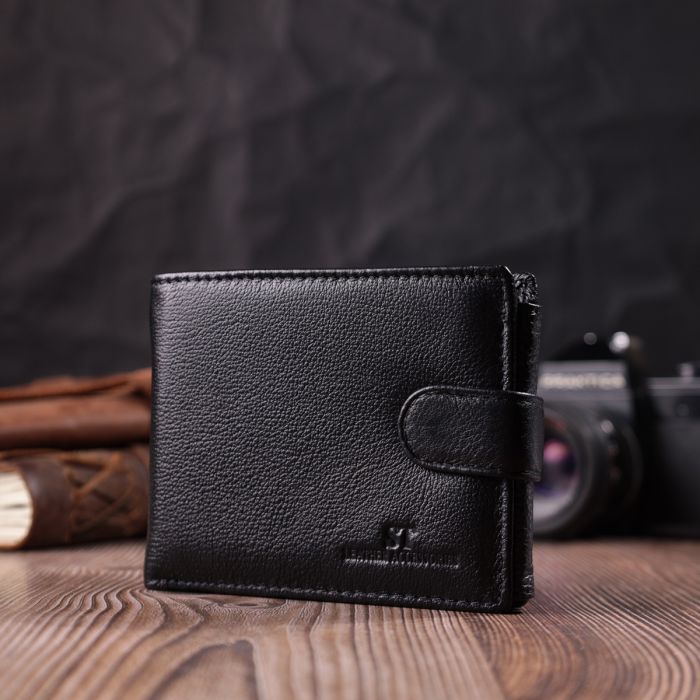 Цікавий гаманець із блоком під документи з натуральної шкіри ST Leather 22480 чорний