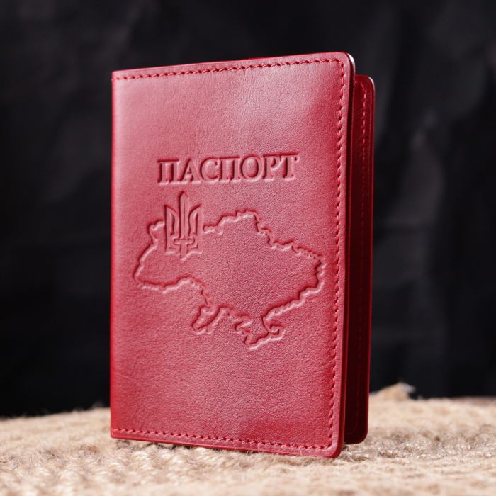 Яскрава шкіряна обкладинка на паспорт Карта Grande Pelle 16775 червона