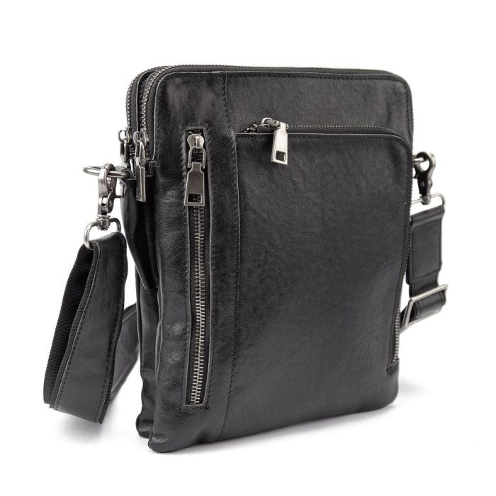 Месенджер класичний чорий в гладкій шкірі Tiding Bag 8009A чорний