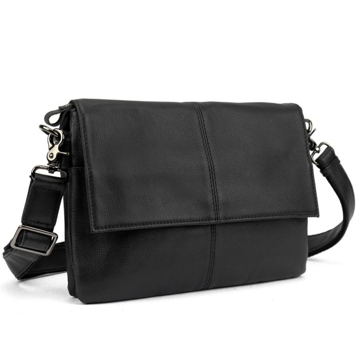Кожаная сумка через плечо горизонтальная тонкая Tiding Bag 82298A черная