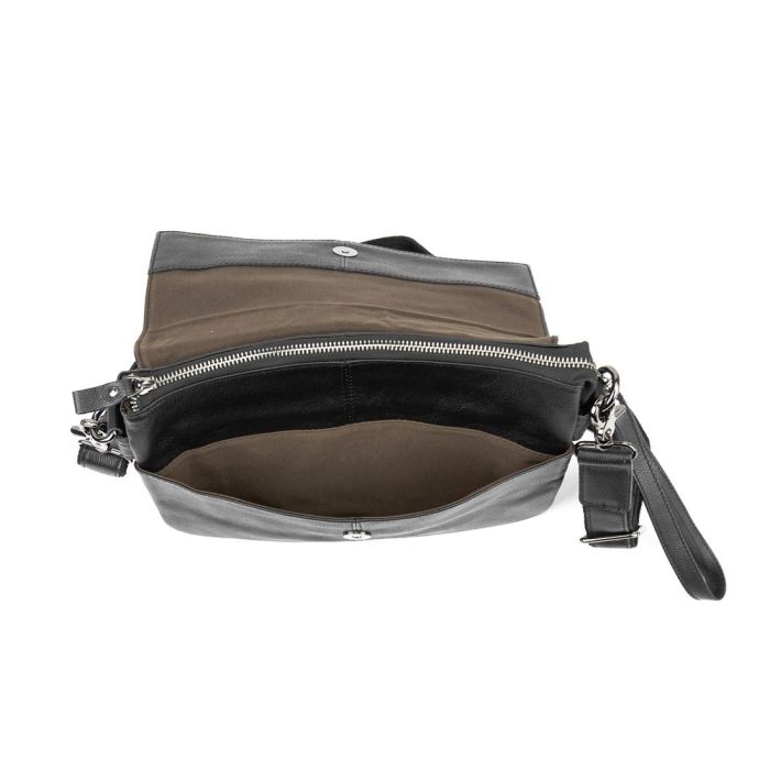 Кожаная сумка через плечо горизонтальная тонкая Tiding Bag 82298A черная