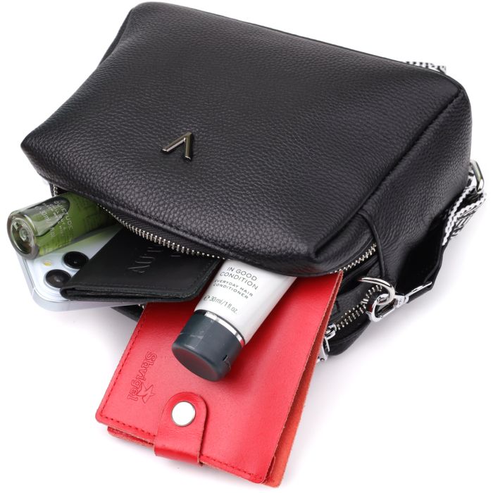 Жіноча сумка на два відділення з натуральної шкіри Vintage 22919 чорна