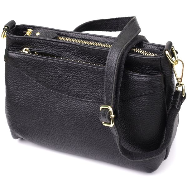 Класична жіноча сумка з жорстким дном із натуральної шкіри Vintage 22987 чорна