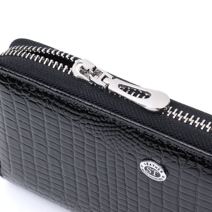 Лакированный женский кошелек на молнии из натуральной кожи ST Leather 22678 черный