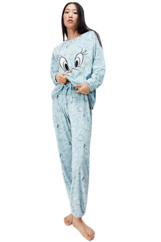 Піжама жіноча з футболкою з довгим рукавом та брюками 220102S Gisela mix принт