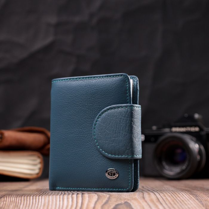 Красиве шкіряне портмоне з монетницею зовні для стильних жінок ST Leather 19457 бірюзове