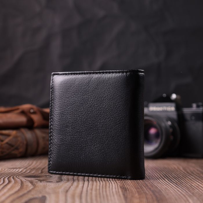 Компактный женский кошелек с монетницей снаружи из натуральной кожи ST Leather 22542 черный