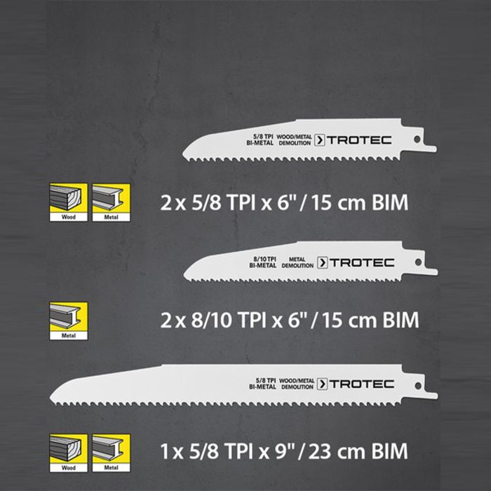 Набір пиляльних полотен для пили шабельної Trotec 5 pieces Wood/Metal Set (6215001201)