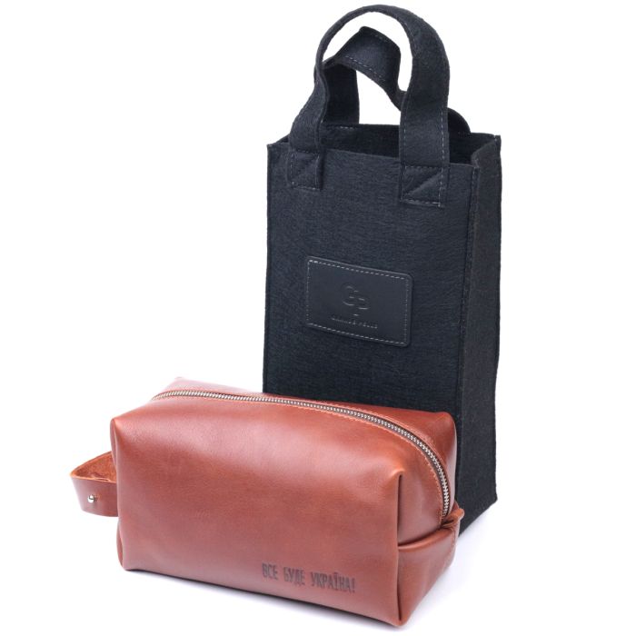 Чоловічий несесер великого розміру з гладкої шкіри на блискавці Україна Grande Pelle 16769 світло-коричневий