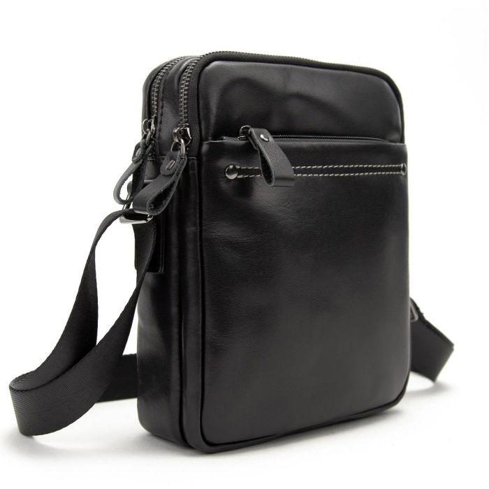 Мессенджер кожаный черный Tiding Bag 8713A