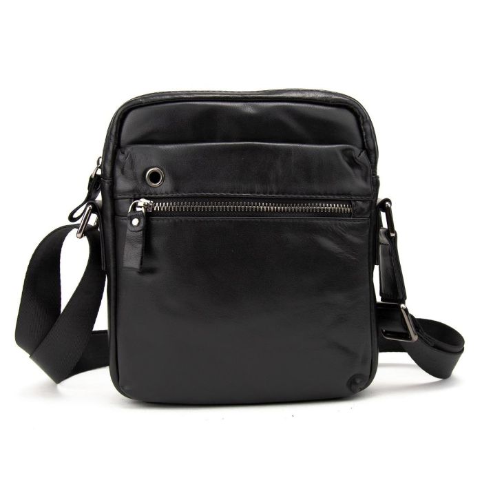 Месенджер класичний в гладкій шкірі чорний Tiding Bag 8717A