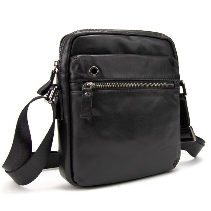 Месенджер класичний в гладкій шкірі чорний Tiding Bag 8717A