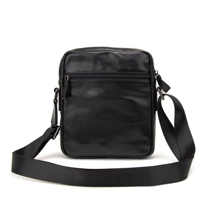 Месенджер класичний в гладкій шкірі чорний Tiding Bag 8717A