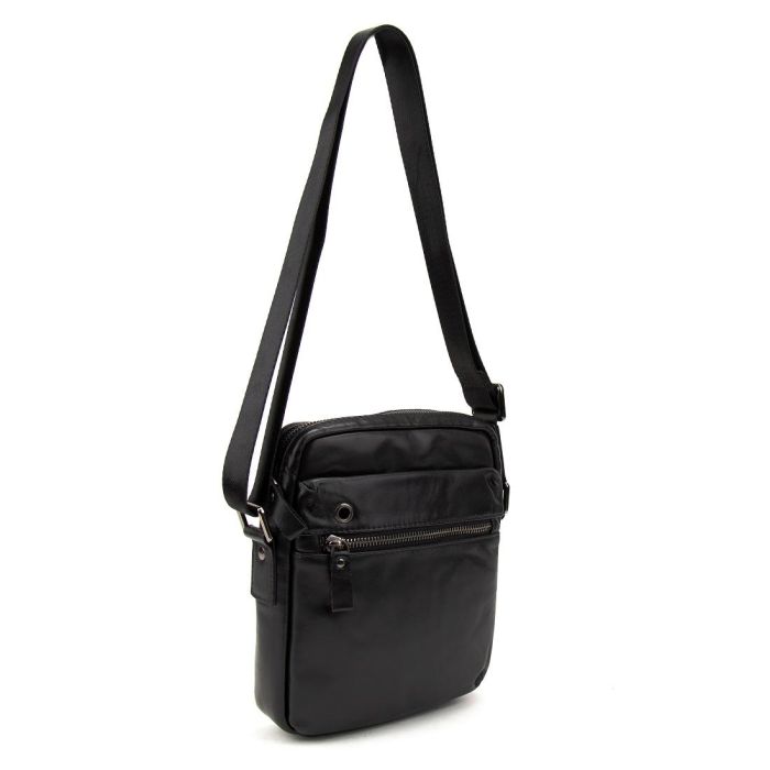 Месенджер класичний в гладкій шкірі чорний Tiding Bag 8717A