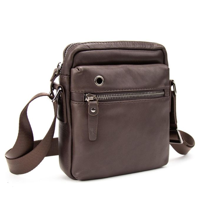 Мессенджер в гладкой коже коричневый Tiding Bag 8718C коричневый