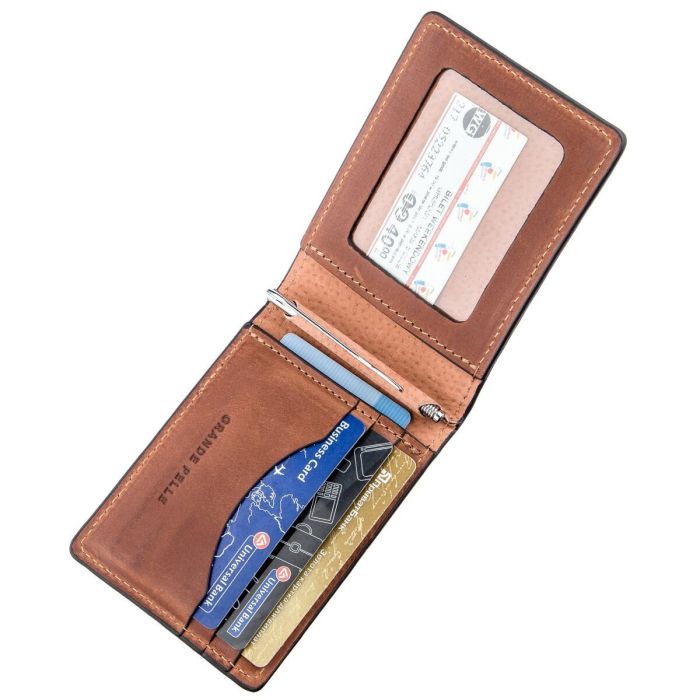 Компактный зажим для денег без застежки Grande Pelle 11240 коричневый