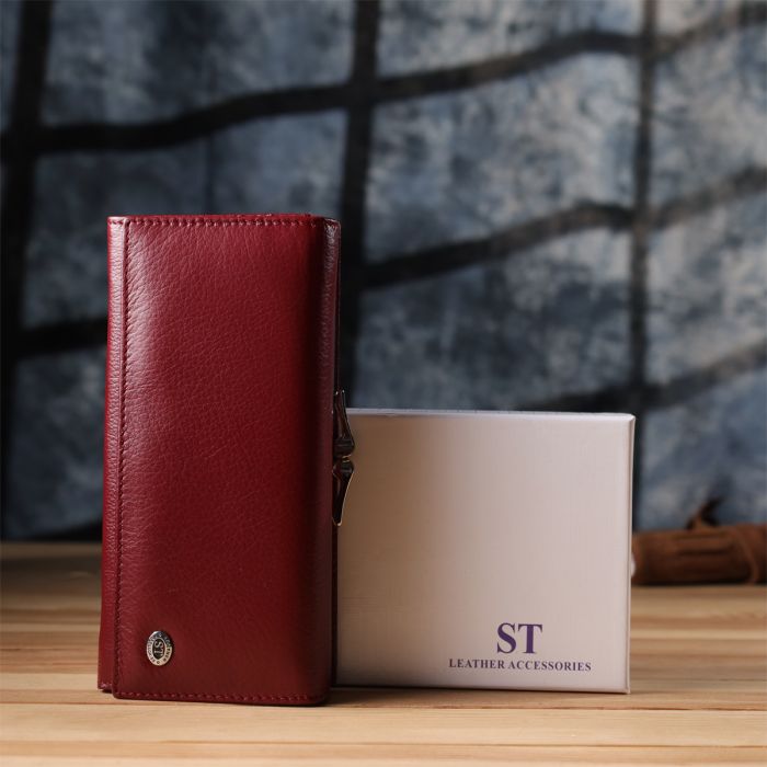 Елегантний гаманець для жінок з монетницею із натуральної шкіри ST Leather 23107 бордовий