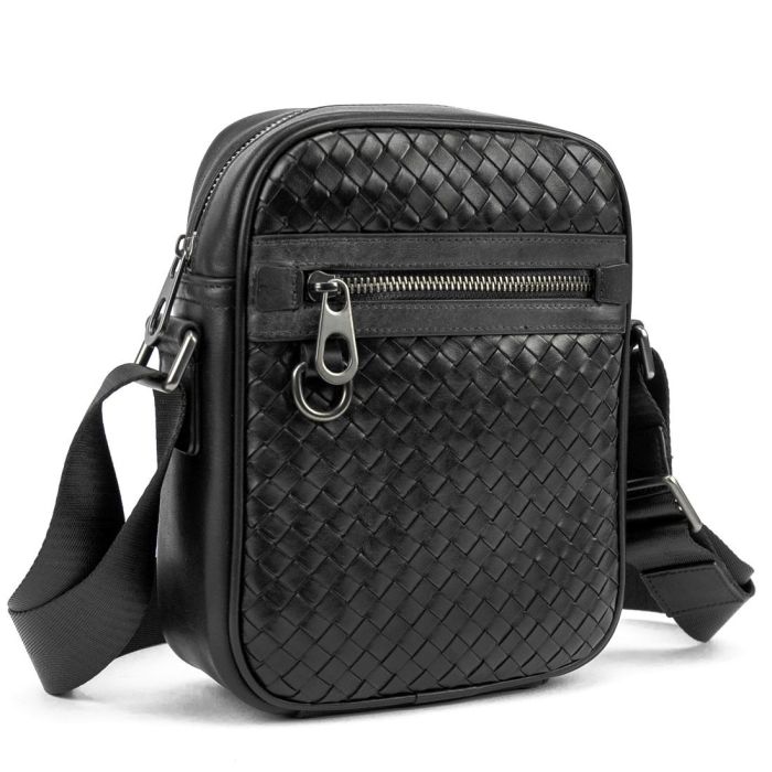 Мессенджер кожаный черный плетеный TIDING BAG 88362-1A черный