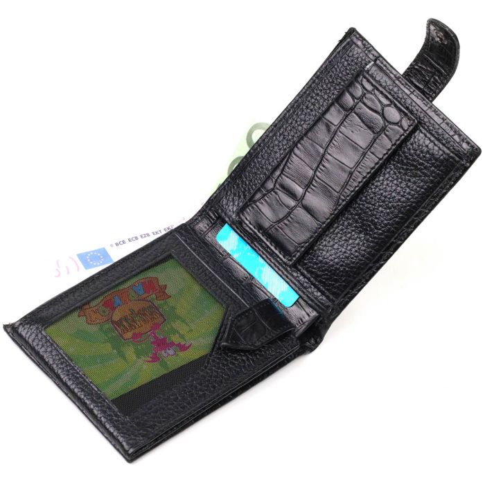 Вместительный кошелек среднего размера для мужчин из натуральной кожи с тиснением под крокодила BOND 22000 черный