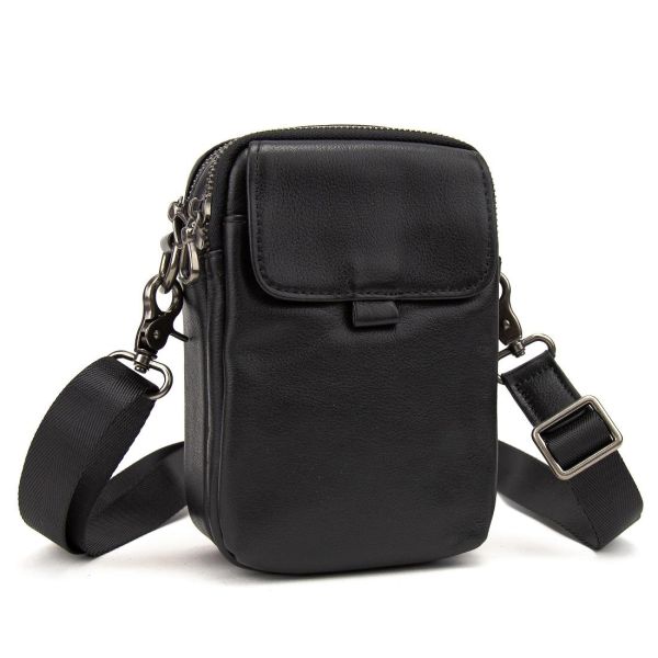 Чоловіча міні-сумка через плече шкіряна Tiding Bag 8899A чорна