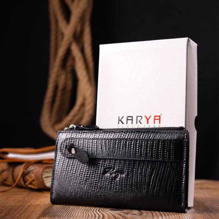 Сучасний складний гаманець із натуральної фактурної шкіри KARYA 21129 чорний