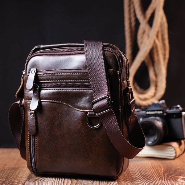 Практичная мужская сумка Vintage 20824 кожаная коричневая
